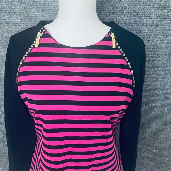 MICHAEL Michael Kors Womens Dress Size 6 Sheath Purple Black Striped Gold Zipper - Picture 6 of 11